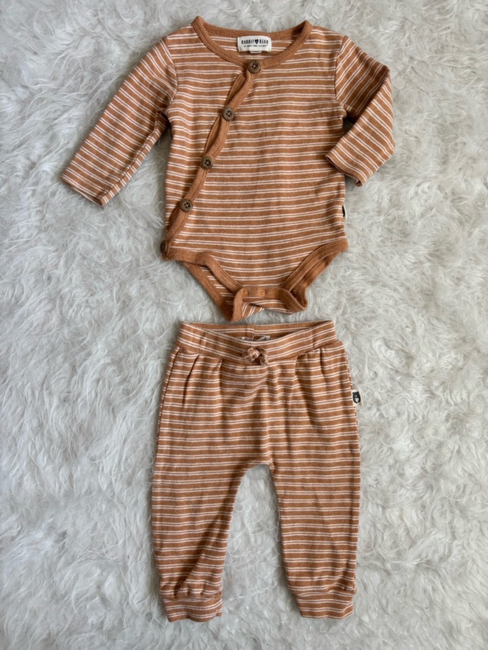 Cozy Striped 100% Organic Cotton Tan Baby Outfit